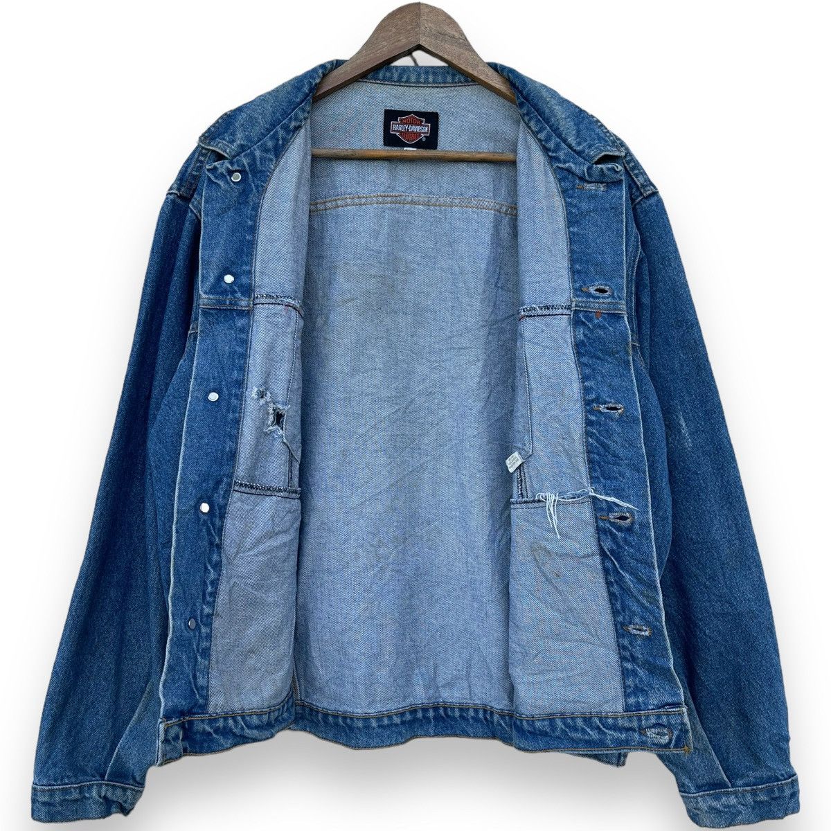 Harley Davidson 🔥Vintage 90's Harley Davidson USA Logo Denim Trucker Jacket Size US L / EU 52-54 / 3 - 4 Thumbnail