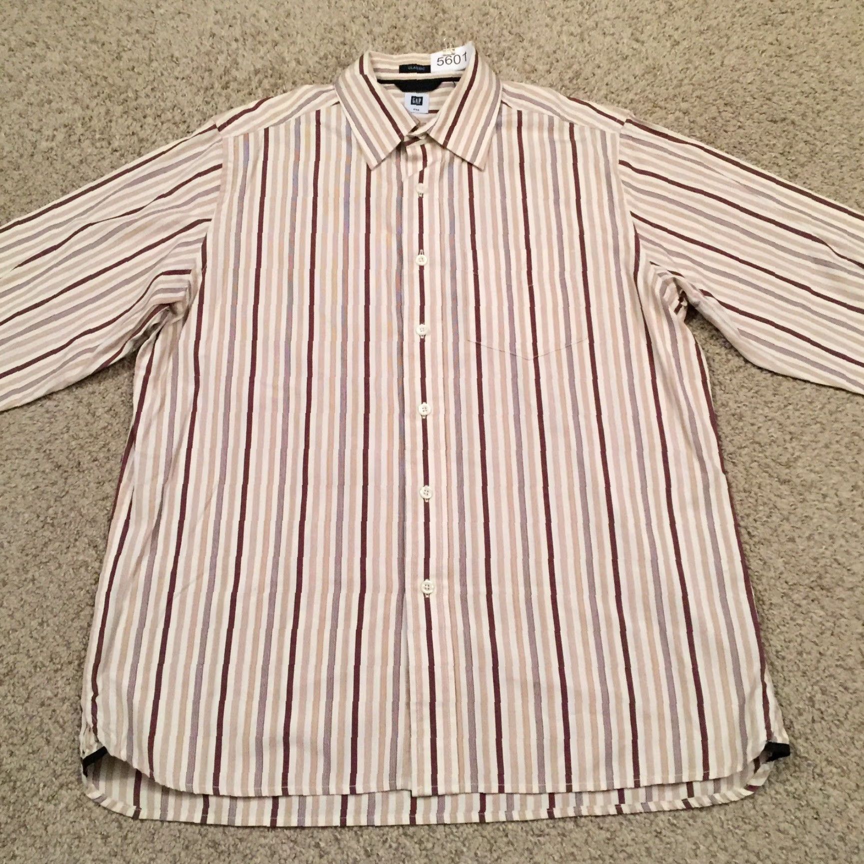 Gap Gap Shirt Button-Up Mens Medium Brown Striped Long Sleeve Collared Cotton Shirt Size US M / EU 48-50 / 2 - 5 Thumbnail