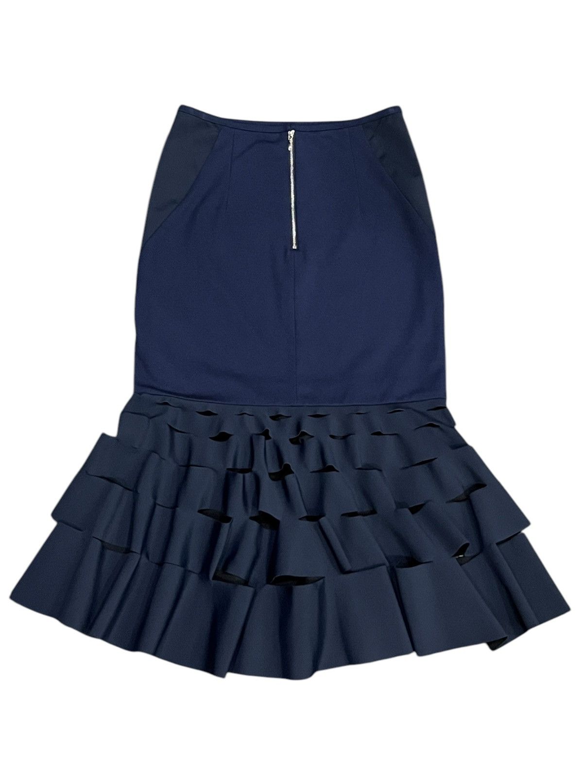 Japanese Brand 💥ELAU 2 TONE NAVY SLASH RUFFLE Elastic Midi Skirt💥DION LEE Size 28" / US 6 / IT 42 - 2 Thumbnail