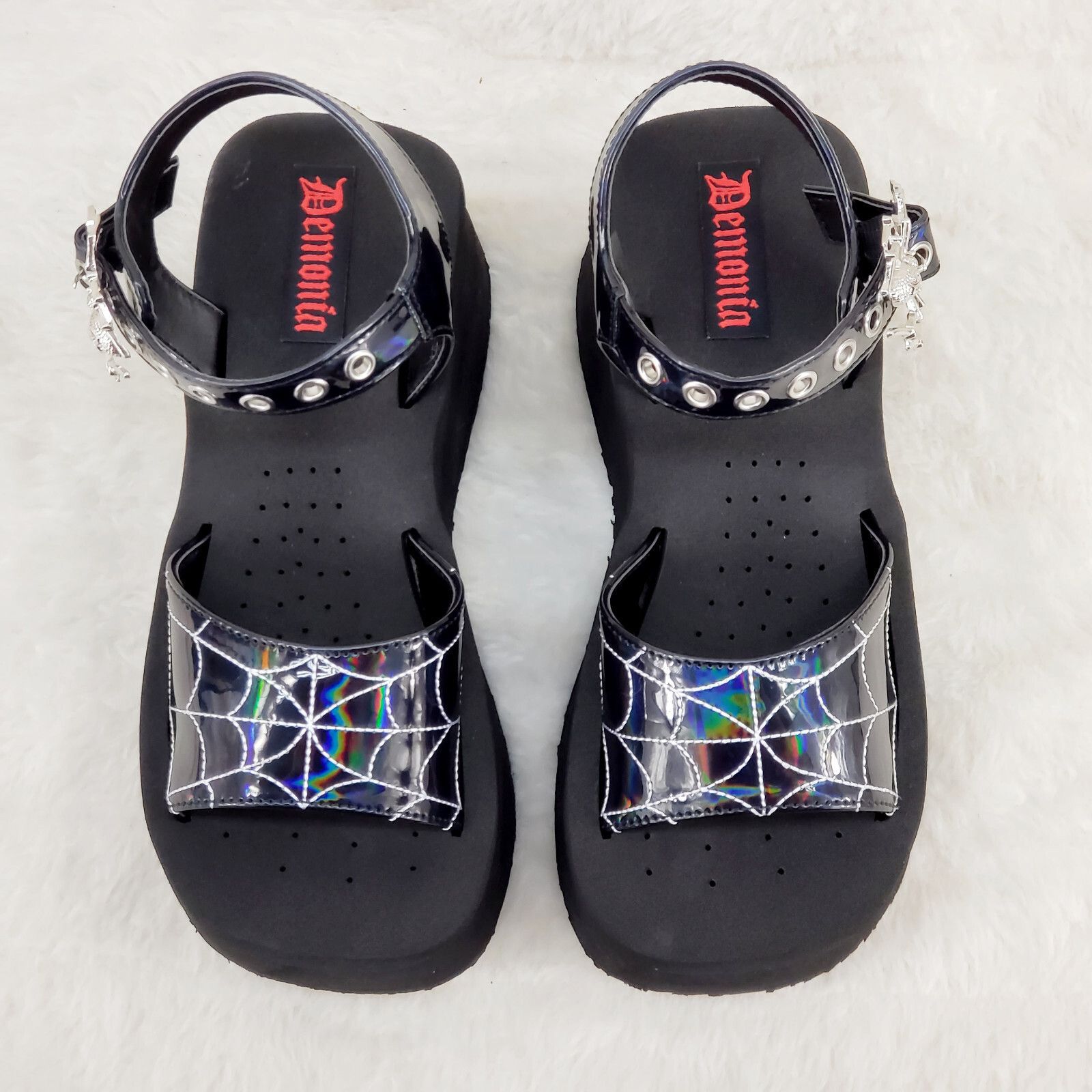 Funn Platform Goth Spider Web Sandals Ankle Strap Wedge Shoe