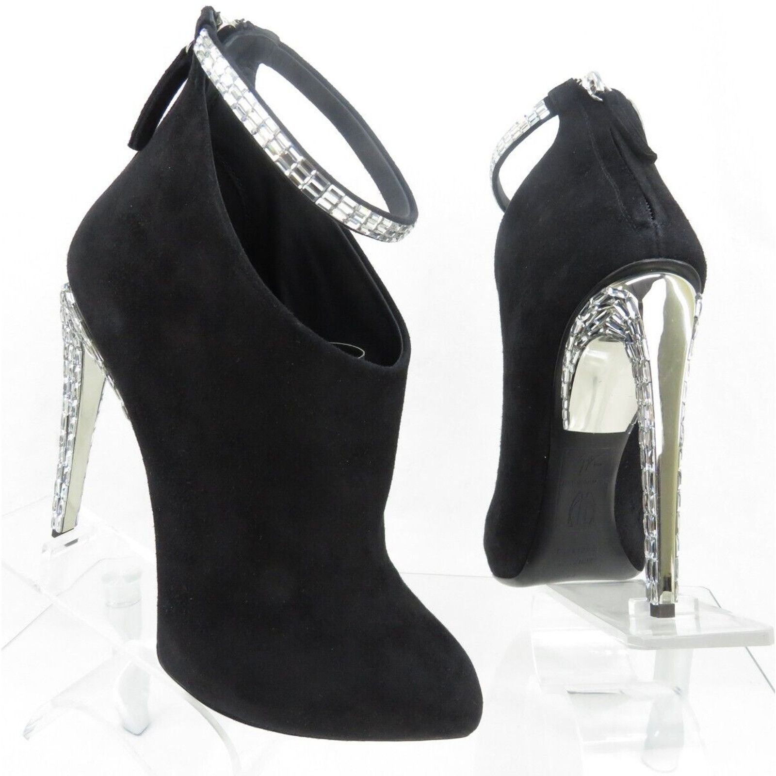 Giuseppe Zanotti LOPEZ FRIDA BLACK SUEDE CRYSTALS ANKLE ZIP BOOTIE PUMPS 39 Size US 9 / IT 39 - 3 Thumbnail