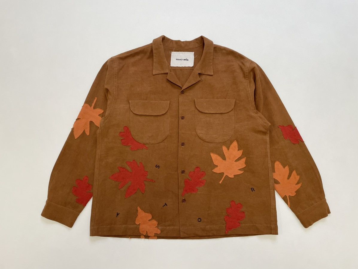 Story Mfg. Brown Linen ‘Leaf Patch Details’ Shirt Size US M / EU 48-50 / 2 - 1 Thumbnail