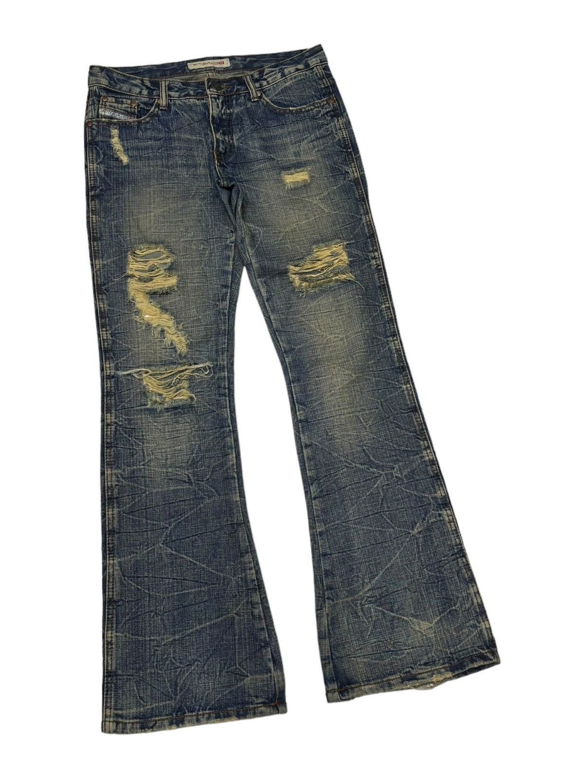 If Six Was Nine ❤️‍🔥THRASHED RIPPED RUSTY FLARED DENIM JEANS DIESEL STYLE Size US 32 / EU 48 - 5 Thumbnail