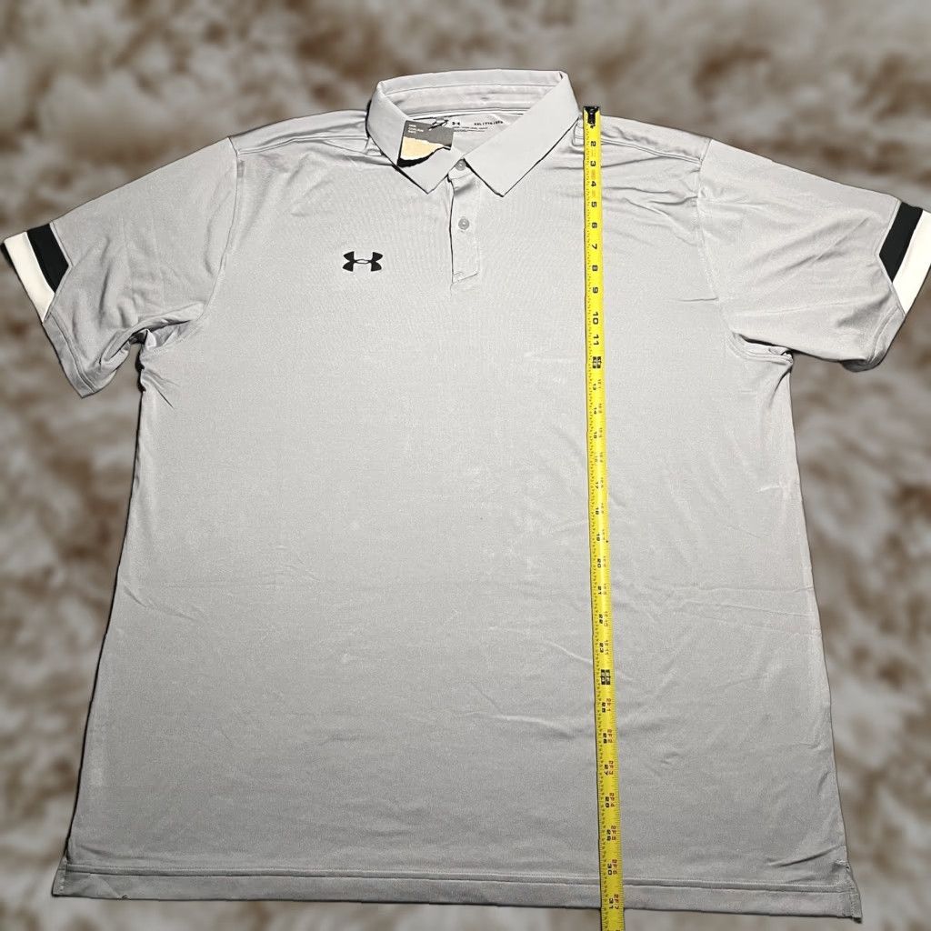 Under Armour Polo Shirt Mens XXL Gray Stretch Performance Logo Casual Golf Polo Shirt