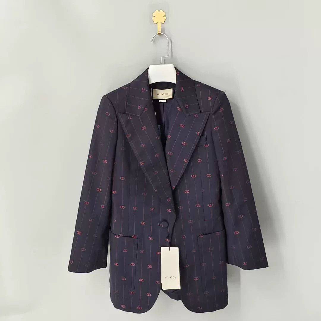 Gucci Gucci Deep Blue All-Over Print Single-Button Blazer Size XS / US 0-2 / IT 36-38 - 1 Thumbnail