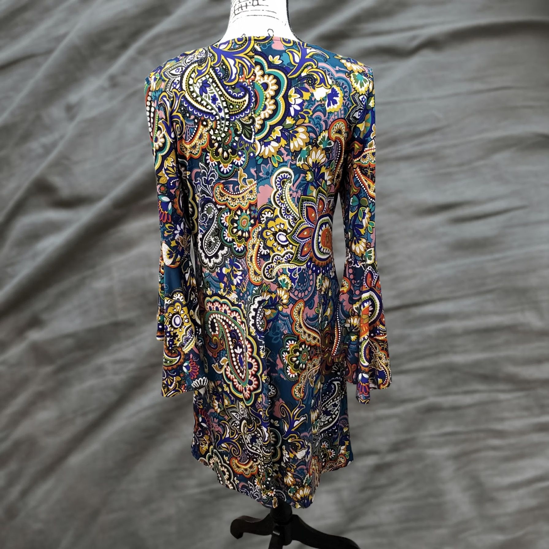 Vintage MSK Womens Dress Size M Multi Paisley Stretch Bell Sleeve O-Ring Detail Dress Size M / US 6-8 / IT 42-44 - 1 Thumbnail