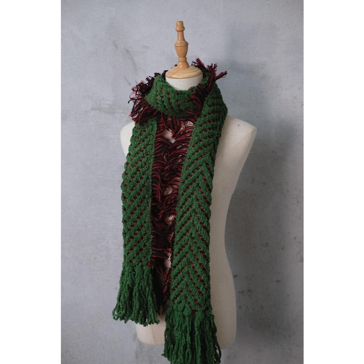 Japanese Brand Rare VTG Fringed Scarf Green OS Size ONE SIZE - 1 Thumbnail