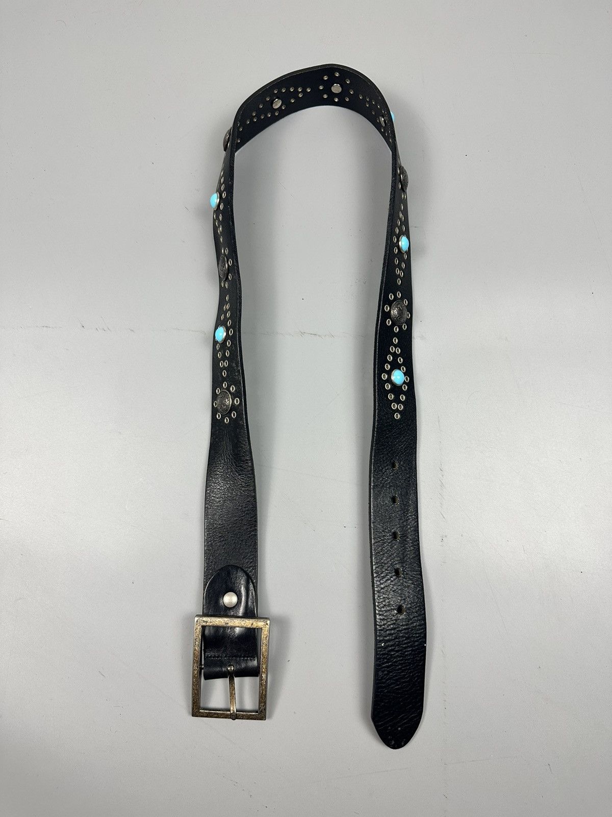 Handmade HTC Inspired Black Leather Stud and Turquoise Stone Belts Size 34 - 4 Thumbnail