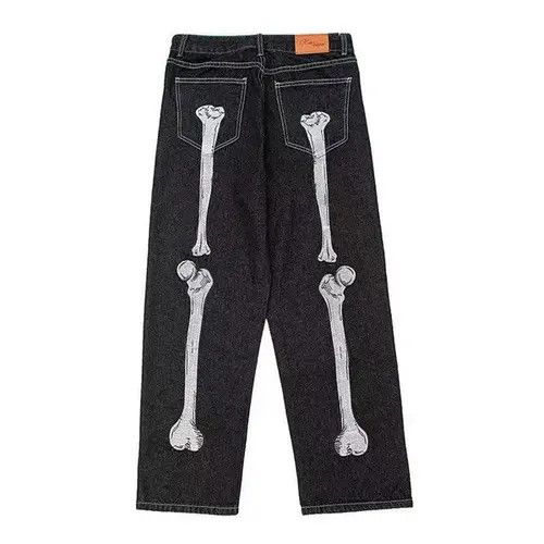 Japanese Brand × Jean Street embroidered skull wide leg jeans Size US 32 / EU 48 - 3 Thumbnail