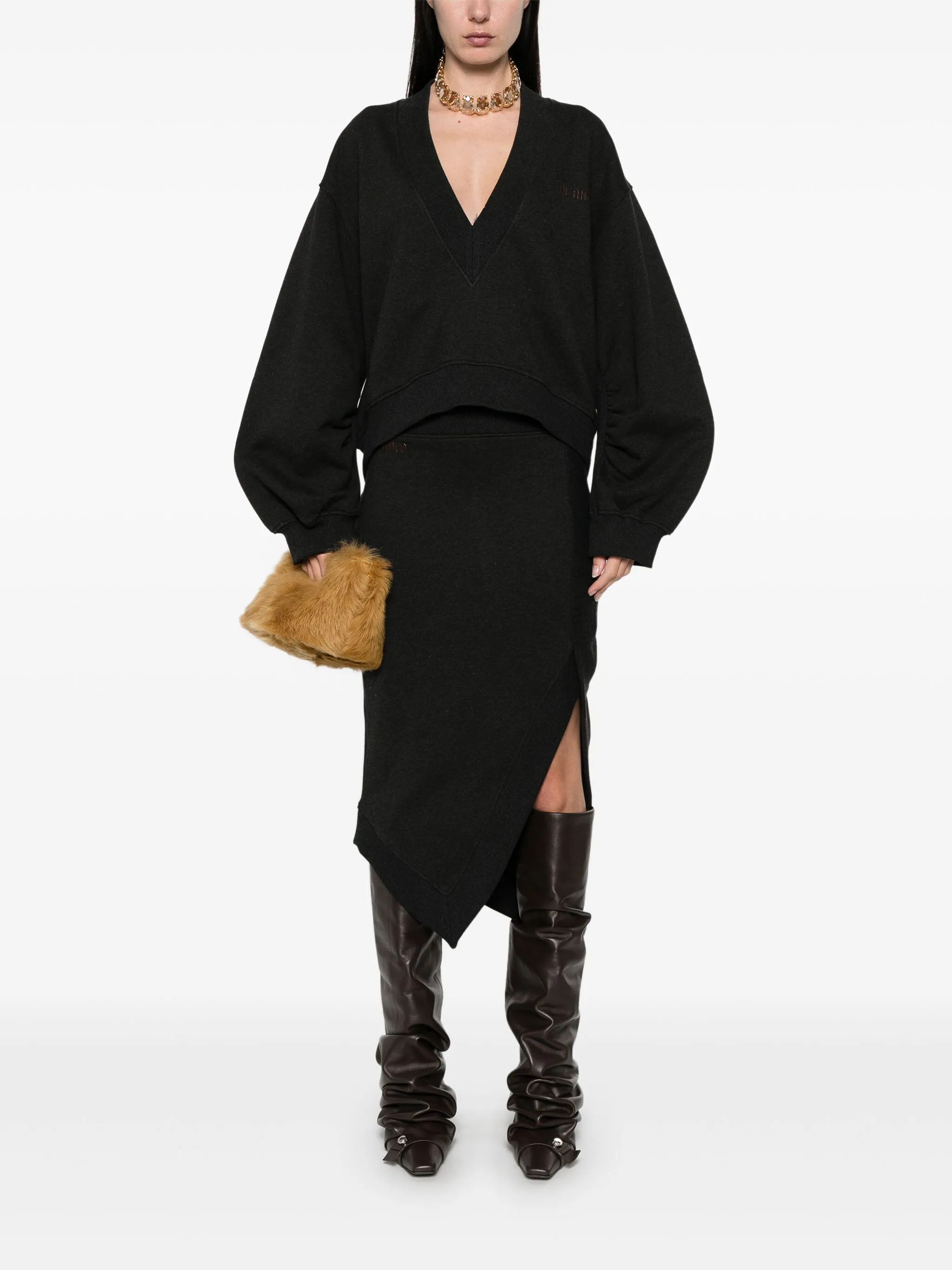 The Attico o1s22i1n0325 Asymmetric Midi Skirt in Black Size 26" / US 2 / IT 38 - 2 Thumbnail