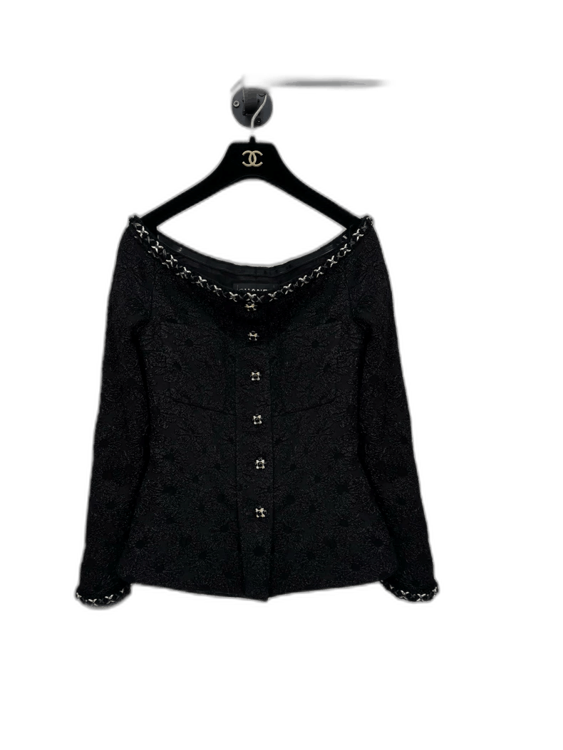 Chanel Handmade Black OffShoulder Chanel Jacket -2505 Size M / US 6-8 / IT 42-44 - 1 Thumbnail
