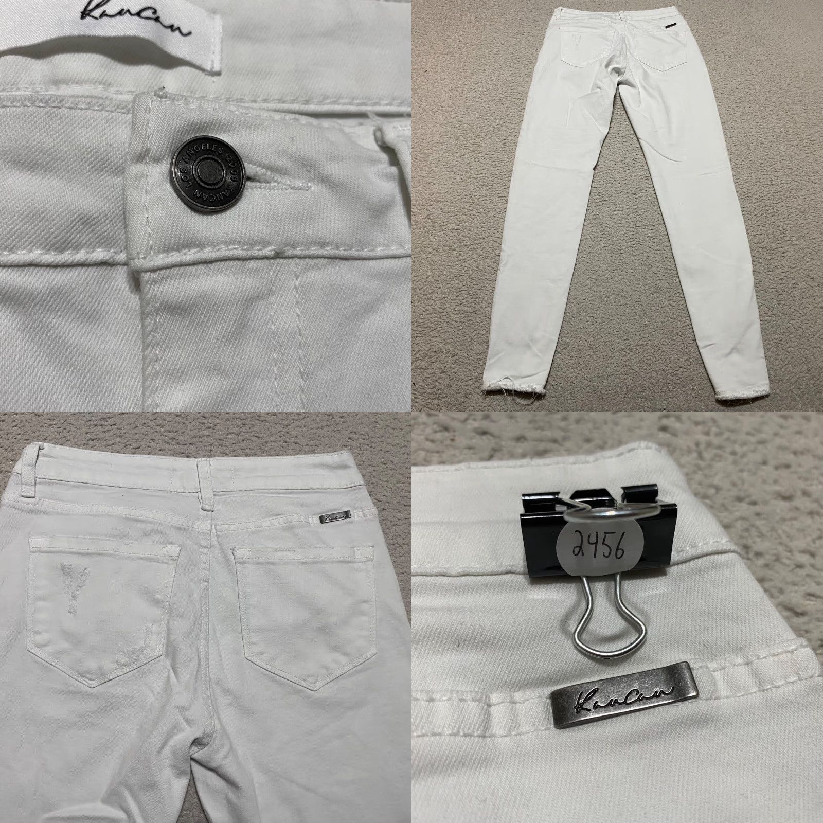 Vintage Kancan Womens Jeans Skinny Mid Rise Light Wash Distressed White Denim Sz 5/26 26 Inseam 28.5 Inseam Regular Fit Womens Jeans Size 26" / US 2 / IT 38 - 8 Thumbnail