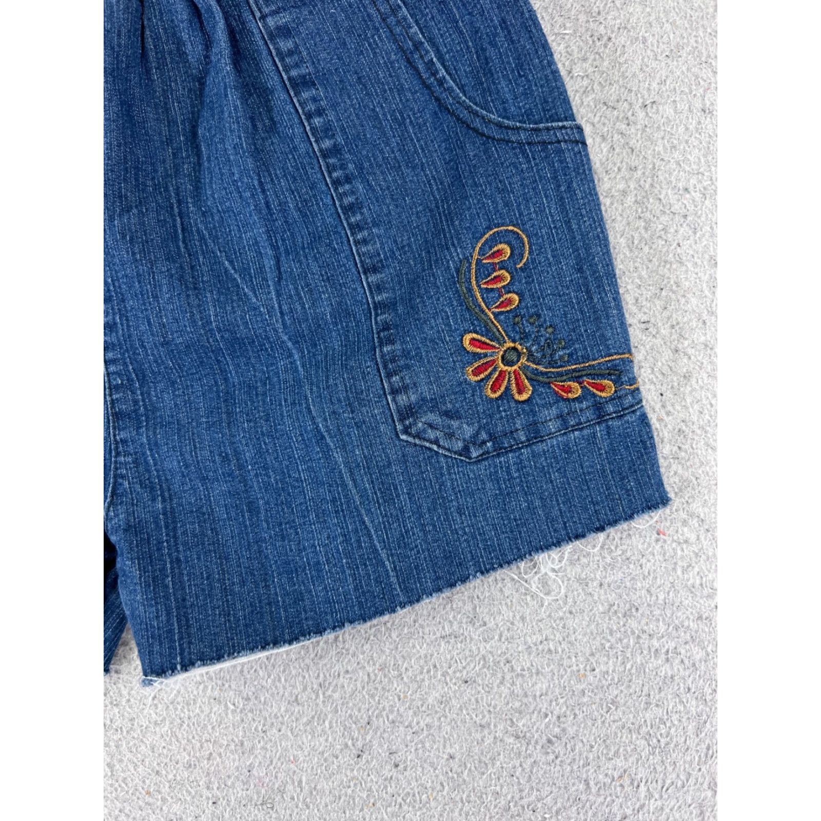 Denime Blue Denim Cutoff Shorts Womens 26 Floral Embroidered High Rise Elastic Waist 3" Inseam Casual Summer Size 26" / US 2 / IT 38 - 2 Thumbnail
