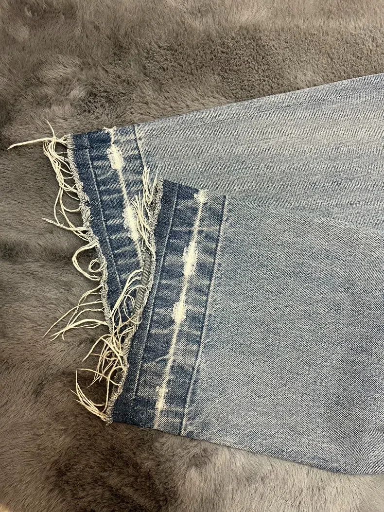 Celine CELINE Frilled Distressed Water-Washed Straight Leg Jeans, Size US 30 / EU 46 - 7 Thumbnail