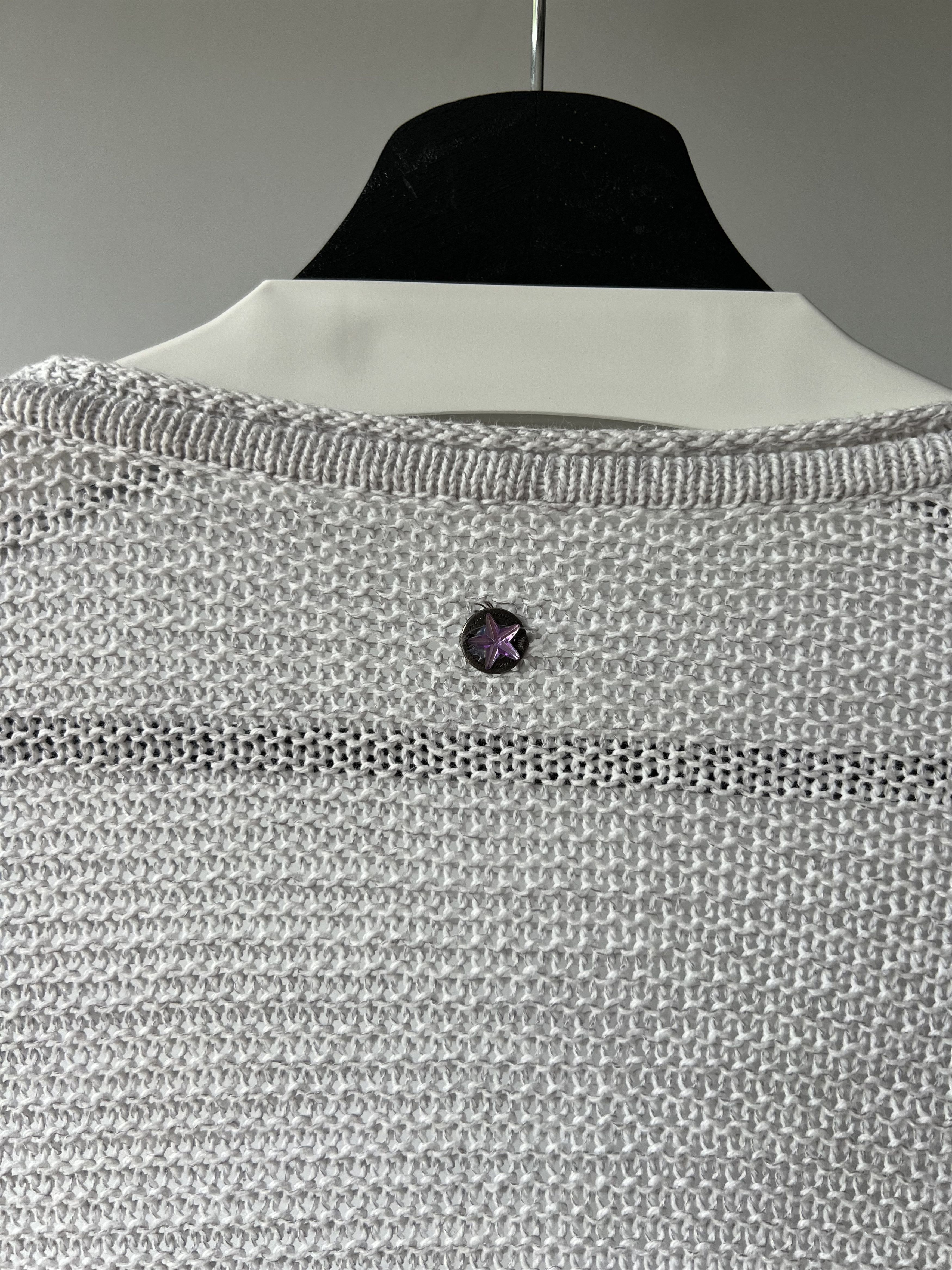 Designer Ivko White Printed Stars Knitted Oversized Women's Cardigan Size XS / US 0-2 / IT 36-38 - 8 Thumbnail
