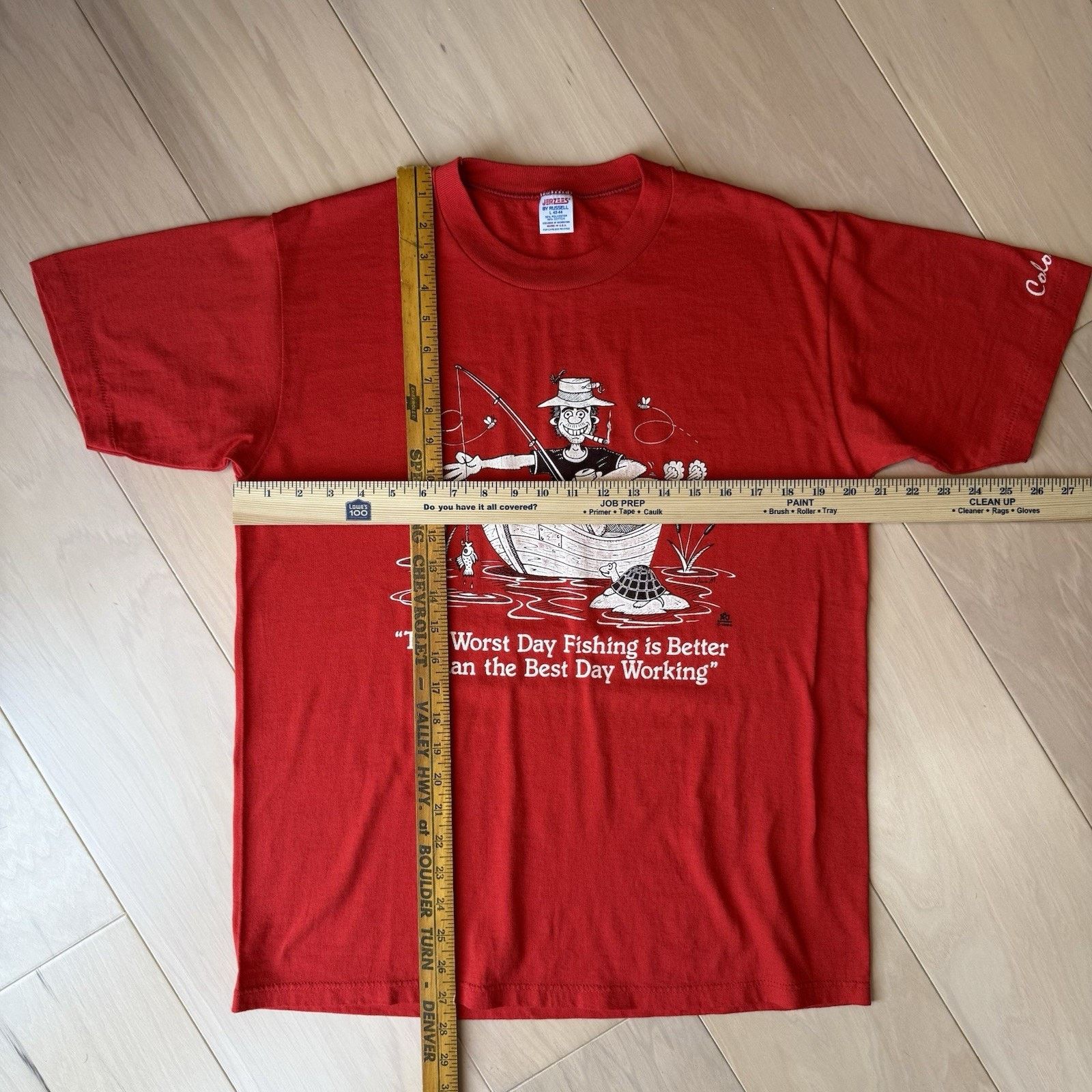 Fruit Of The Loom Vintage Fishing Shirt L Red 80s Made in USA Cotton Nature Size US L / EU 52-54 / 3 - 3 Thumbnail