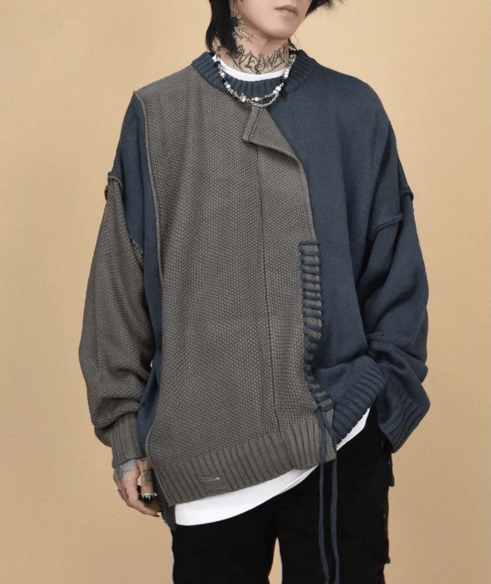 Retro punk grunge distressed patchwork knitwear sweater
