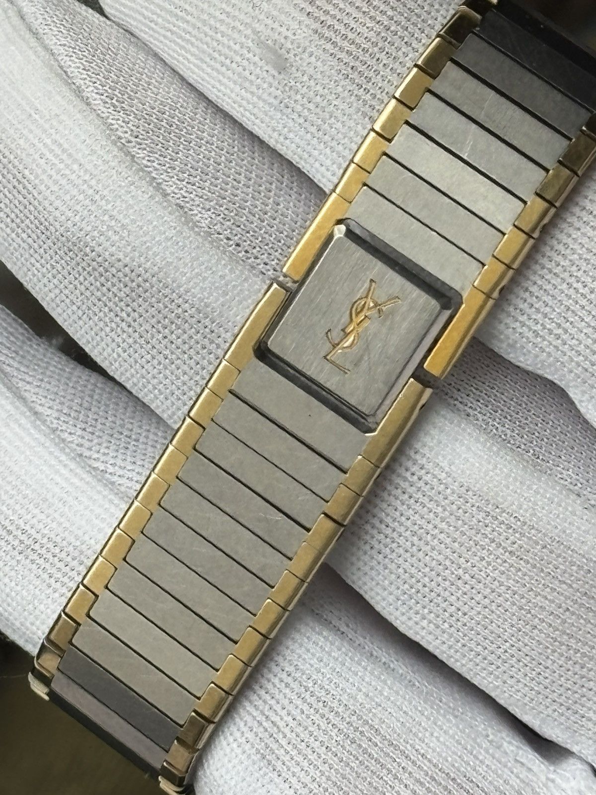 Yves Saint Laurent YSL gold silver tank onyx black dial works vintage from 80s Size ONE SIZE - 3 Thumbnail