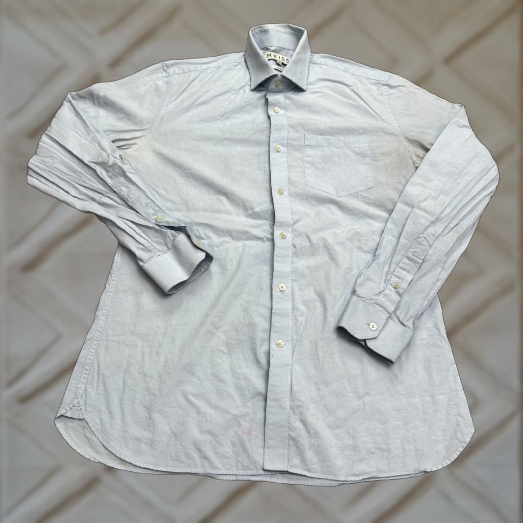 Reiss REISS Slim Fit Dress Shirt Men's Medium Light Blue Cotton Pocket Classic Business Casual Size 40R - 1 Thumbnail