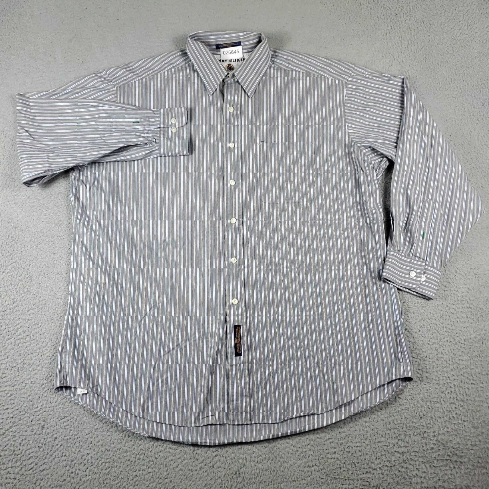 Tommy Hilfiger Tommy Hilfiger Shirt Mens 2XL Gray Striped Button-Up Long Sleeve Cotton Classic Casual Size US XXL / EU 58 / 5 - 2 Thumbnail