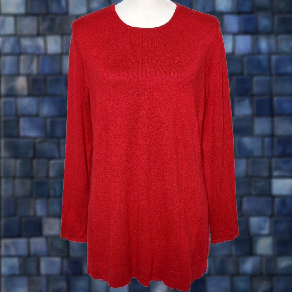 J. Jill J Jill Womens Petite M Sweater Knit Pullover Long Sleeve Solid Red Cotton Blend Size M / US 6-8 / IT 42-44 - 1 Thumbnail