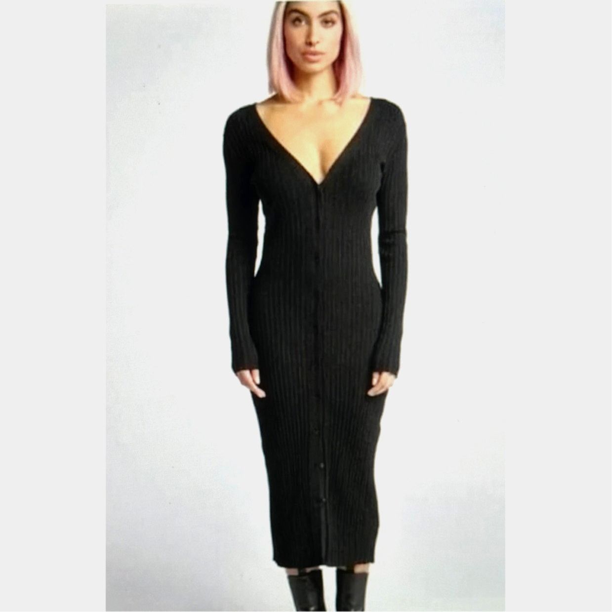 Other LITA By Ciara Rib Cardigan Button Front Midi Dress Black M Size M / US 6-8 / IT 42-44 - 3 Thumbnail