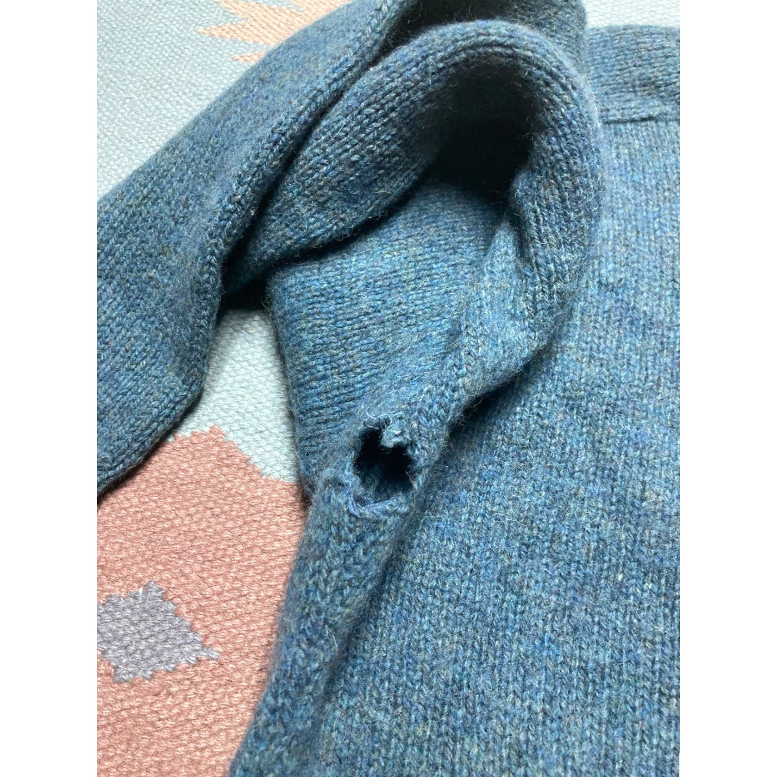 Vintage VINTAGE 50s 60s Knit Sweater Sears Wool Camel Blend Distressed Blue Large Size US L / EU 52-54 / 3 - 5 Thumbnail
