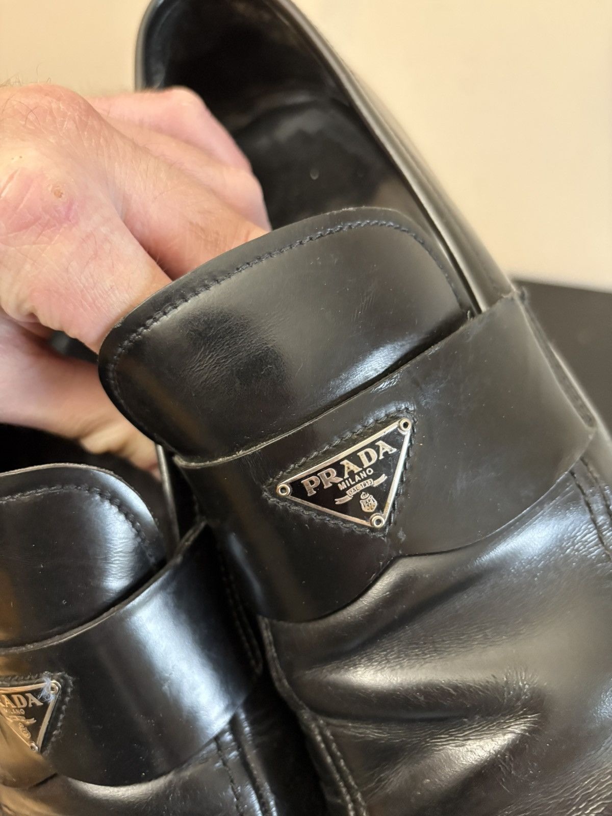 Prada Prada Saffiano Triangle Brushed Leather Loafer Black Silver Size US 9 / EU 42 - 9 Thumbnail
