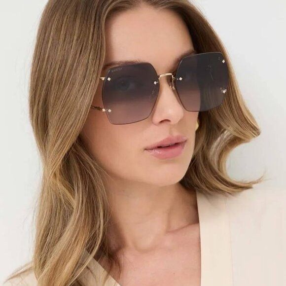 image of New Gucci Gg1562S 001 Gold Black / Grey Gradient Sunglasses, Women's