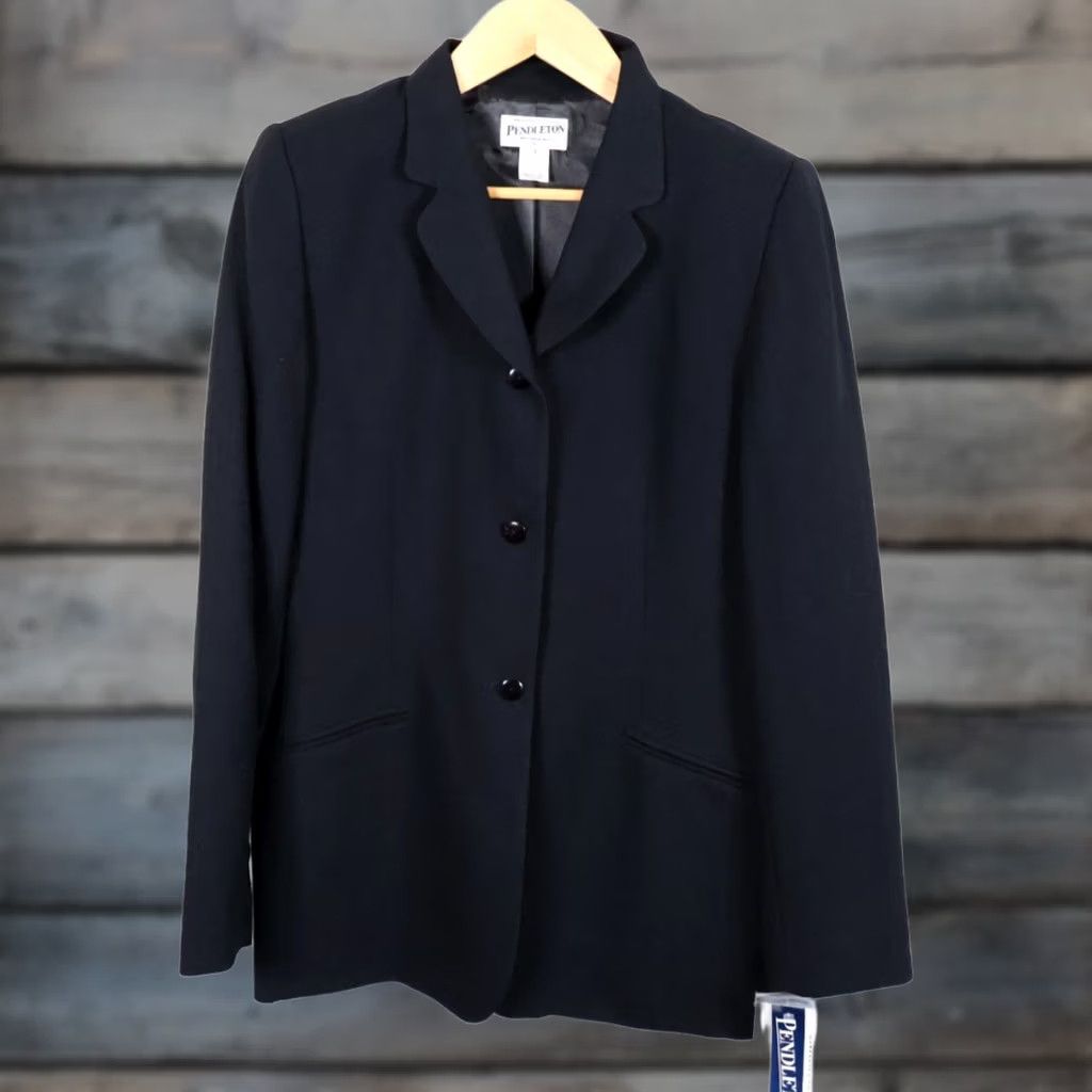 Pendleton VINTAGE Pendleton Blazer Jacket Women 12 Tall Three-Button 100% Wool Black Unworn Tags Short Notch Lapel Mens? Girls? Size L / US 10 / IT 46 - 1 Thumbnail
