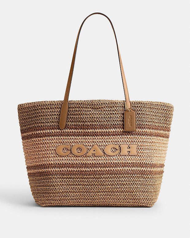 Coach NWT COACH Straw and smooth leather City Tote Bag CBG87 Size ONE SIZE - 11 Thumbnail