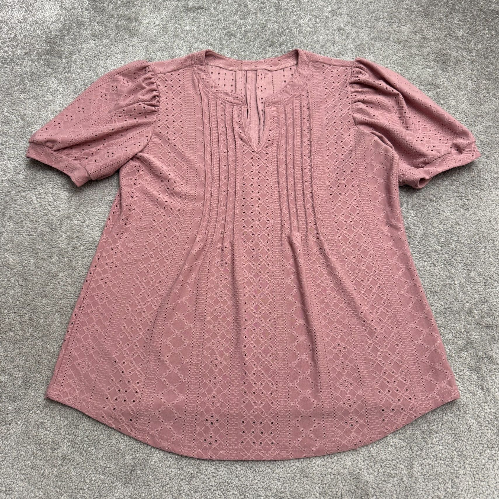 Vintage Micoson Blouse Womens L Pink Eyelet Puff Sleeve Boho Pleated Solid Causal Casual Summer Bohemian Classic Shirt Size L / US 10 / IT 46 - 2 Thumbnail