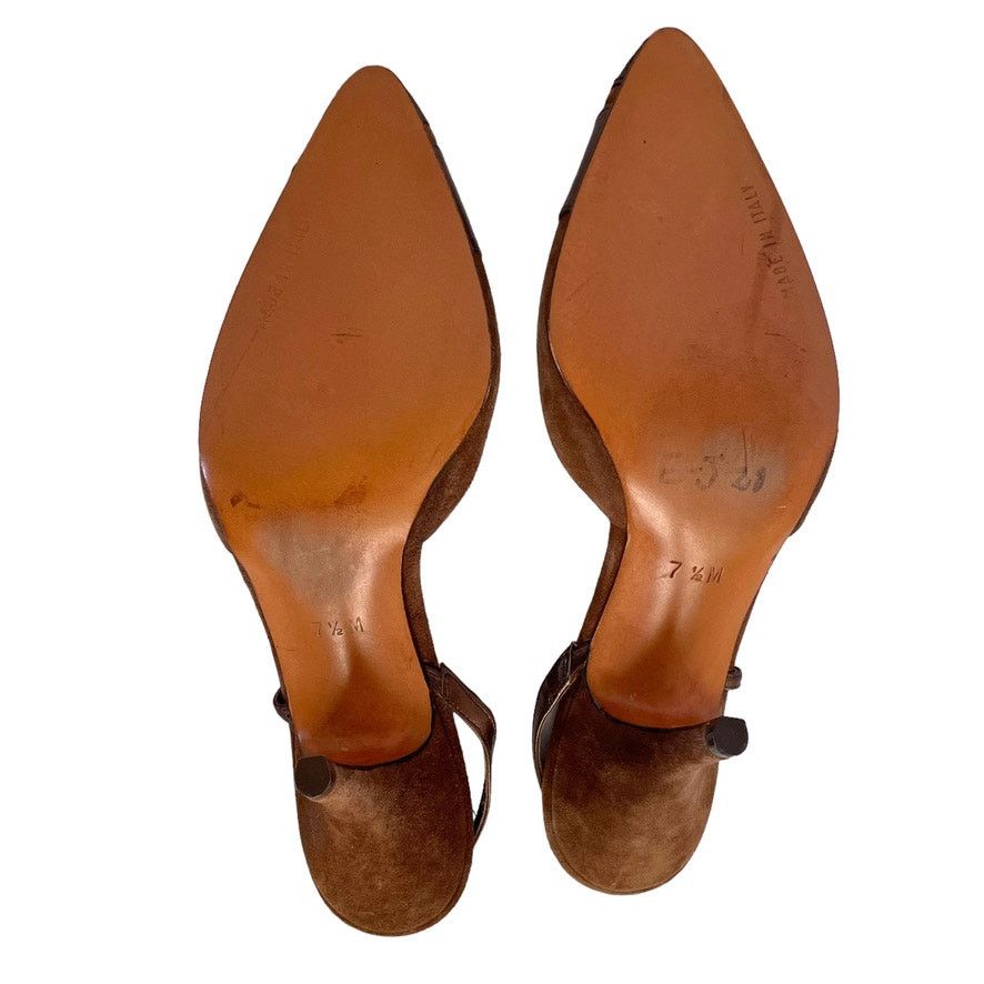 Halston × Vintage NWOT Halston Vintage Brown Suede Leather Slingback Heels Size US 7.5 / IT 37.5 - 7 Thumbnail