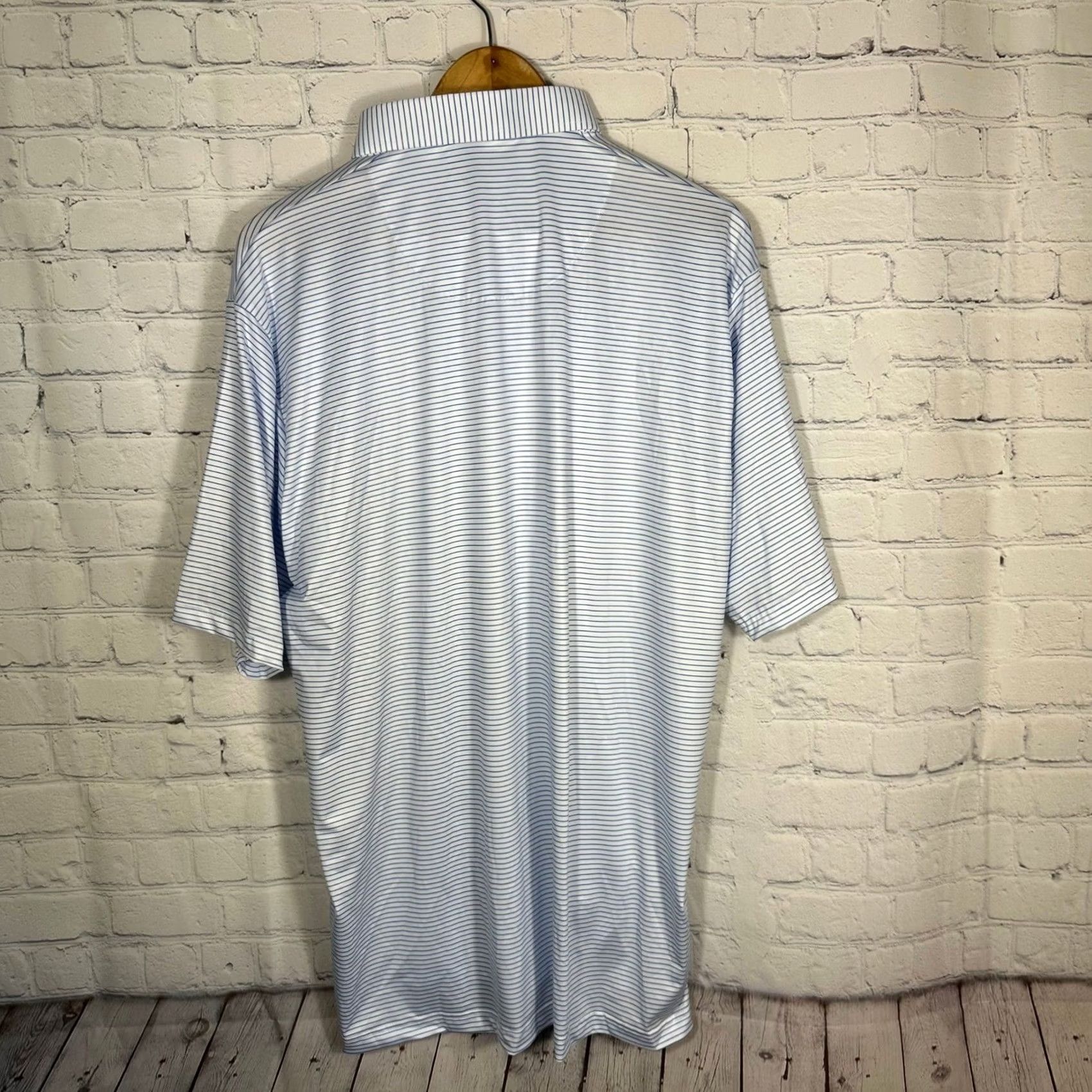 CO Collars & Co. Nebraska Huskers Polo Shirt Blue White Stripe XL NWT Shirt Mens Slim Fit 4-way Stretch Moisture Wicking Size 46R - 7 Thumbnail