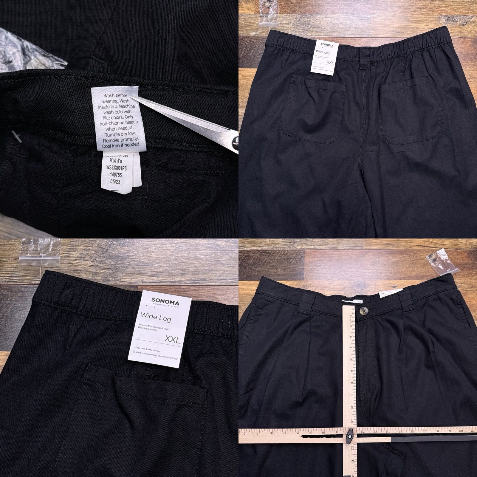 Vintage Sonoma Pleated Wide-Leg Pants Womens 2XL Black High Rise Casual Travel Wide-Leg Chino Cotton Lyocell Machine Washable Bohemian Seasonal Vintage No Size 40" / US 18 - 8 Thumbnail