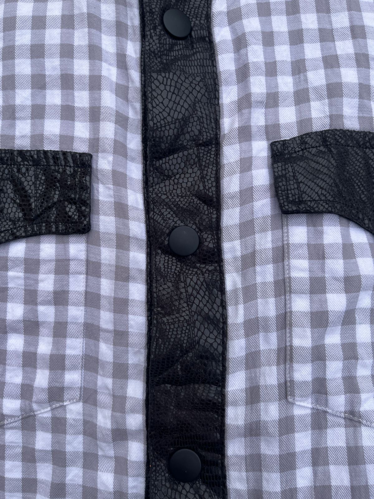 291295=Homme 291295 Gingham Check with Faux Leather Yoke Patchwork Size US S / EU 44-46 / 1 - 6 Thumbnail