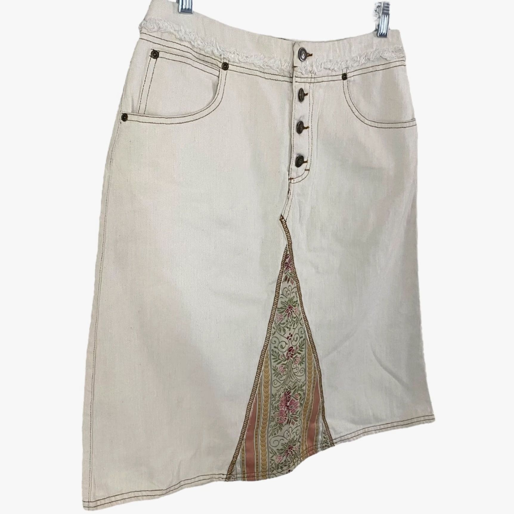 Gloria Vanderbilt Gloria Vanderbilt A-Line Denim Pencil Skirt Cream Womens Size 6 Boho Tapestry Midi Skirt Slit Pockets 100% Cotton Regular Rise #3 Mens? Size 28" / US 6 / IT 42 - 3 Thumbnail