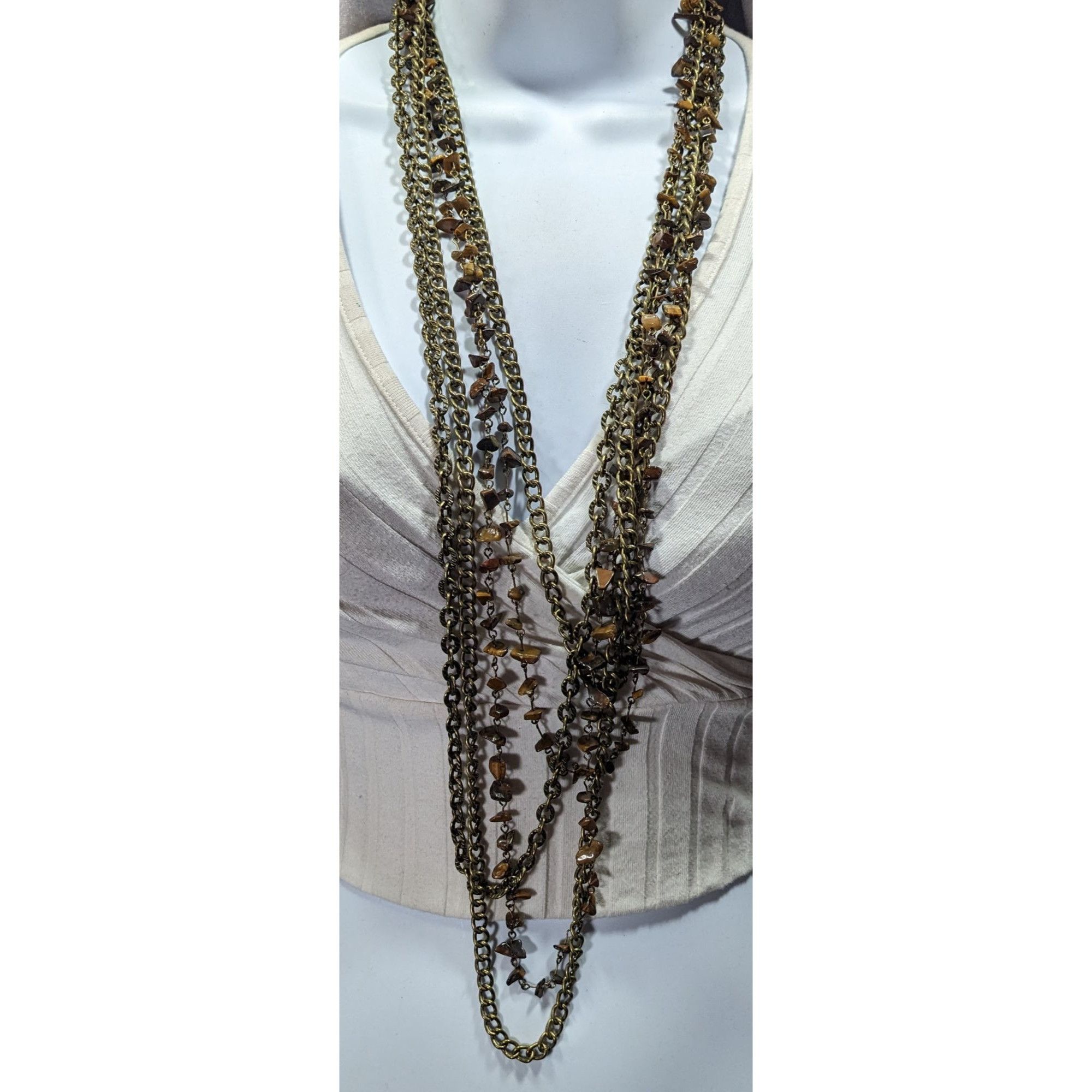 Other Multilayer Tiger Eye Chip Antiqued Gold Tone Chain Necklace Size ONE SIZE - 2 Thumbnail