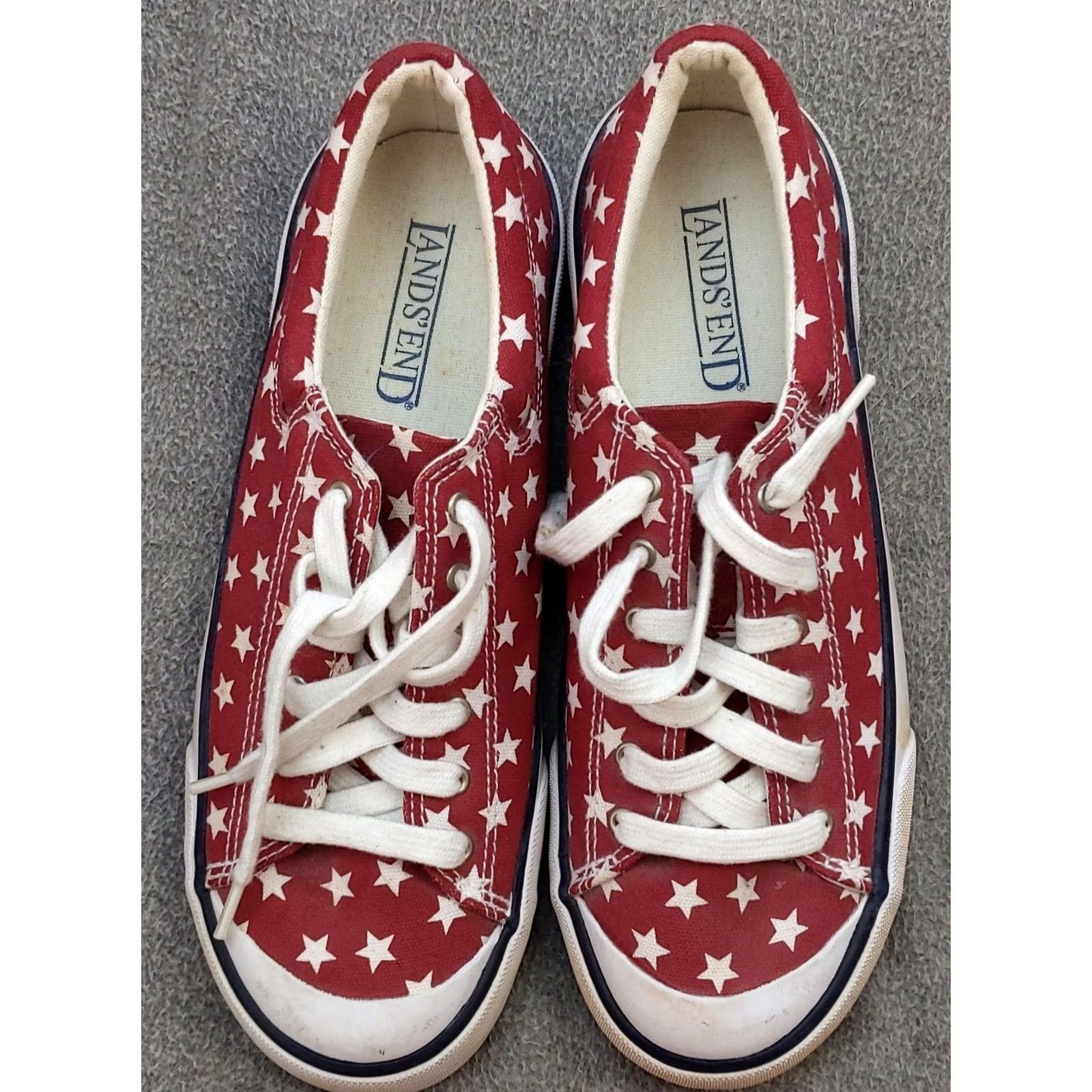 Lands' End Lands' End Star Print Canvas Sneakers Womens 7 Red White Lace Up Low Top Casual Shoes USA Size M / US 6-8 / IT 42-44 - 2 Thumbnail
