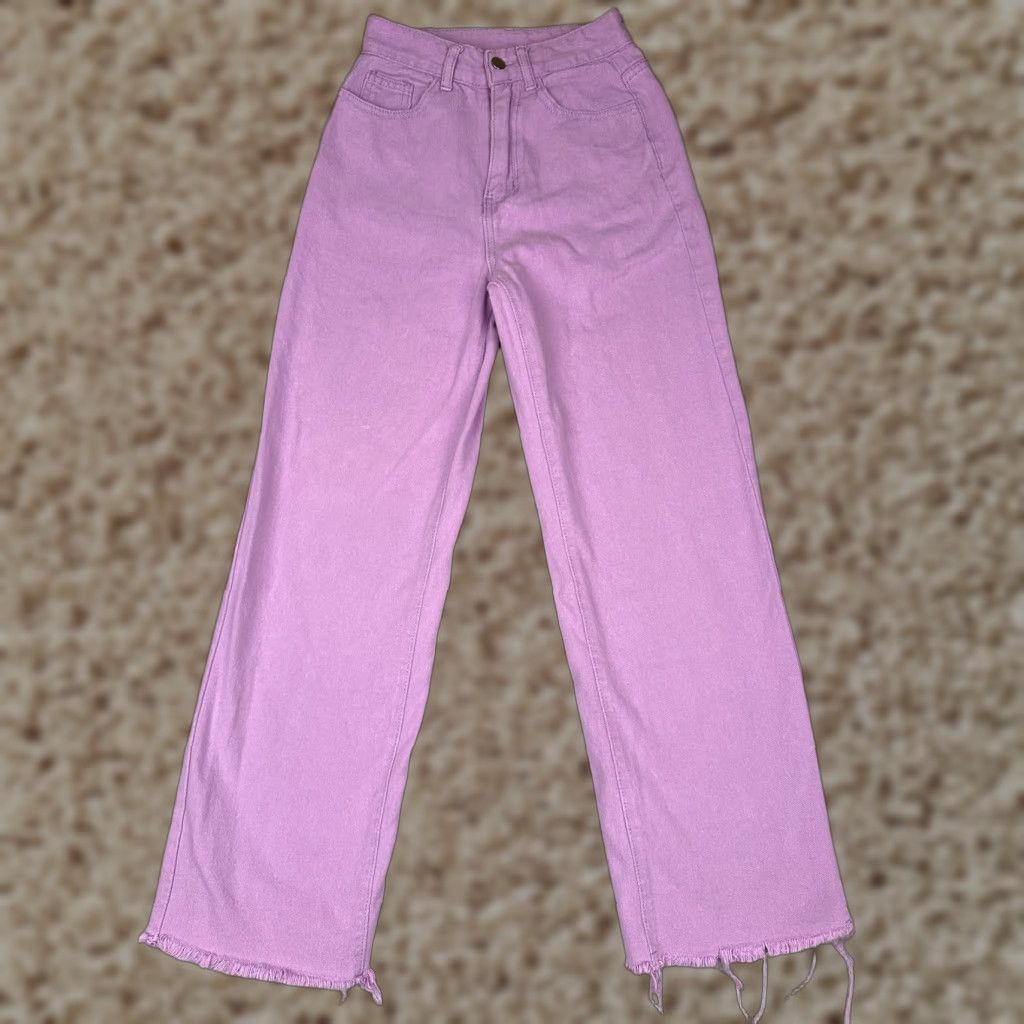 Shein SHEIN Jeans Purple High Rise Straight Leg Raw Hem Denim Pants 22x29 Women XS-2 Size 26" / US 2 / IT 38 - 1 Thumbnail
