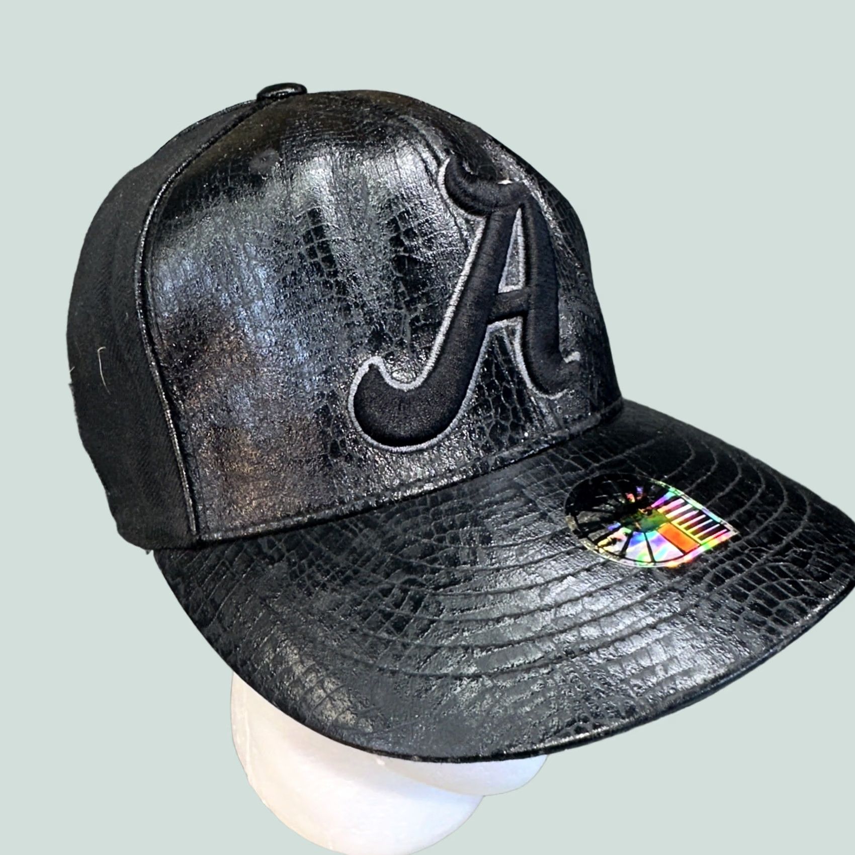 Akademiks AKADEMIKS Fitted Hat 7 1/8 Black Faux Snakeskin A Logo Cap Streetwear Rare Y2K Mens Size ONE SIZE - 1 Thumbnail