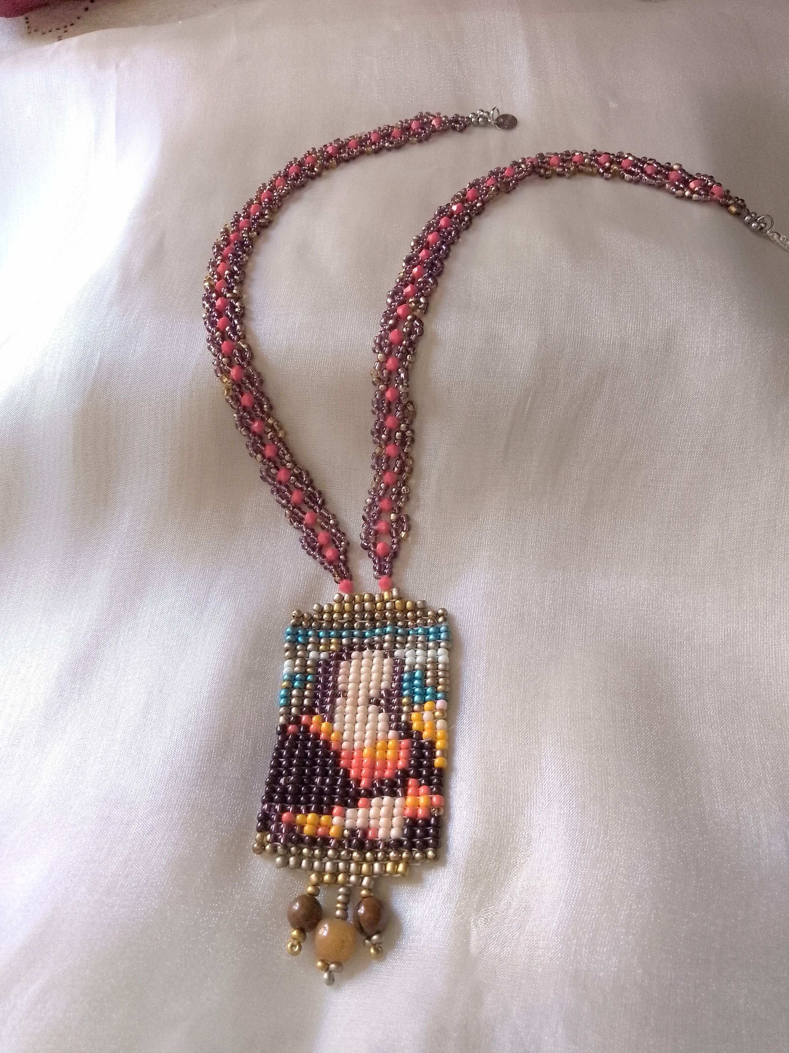 Handmade Long Boho Necklace Mona Lisa pendant natural gemstones Size ONE SIZE - 4 Thumbnail