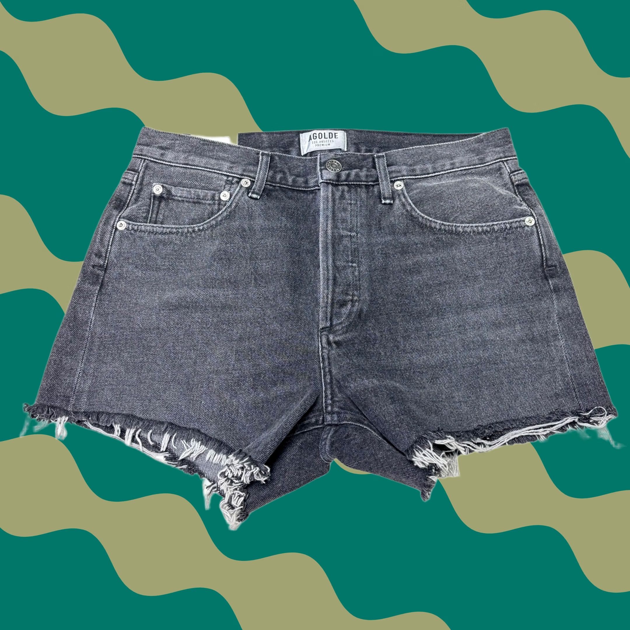 Agolde AGOLDE Micah Shorts Size 26 Black Denim Boyfriend Distressed Raw Hem NWT Size 26" / US 2 / IT 38 - 1 Thumbnail