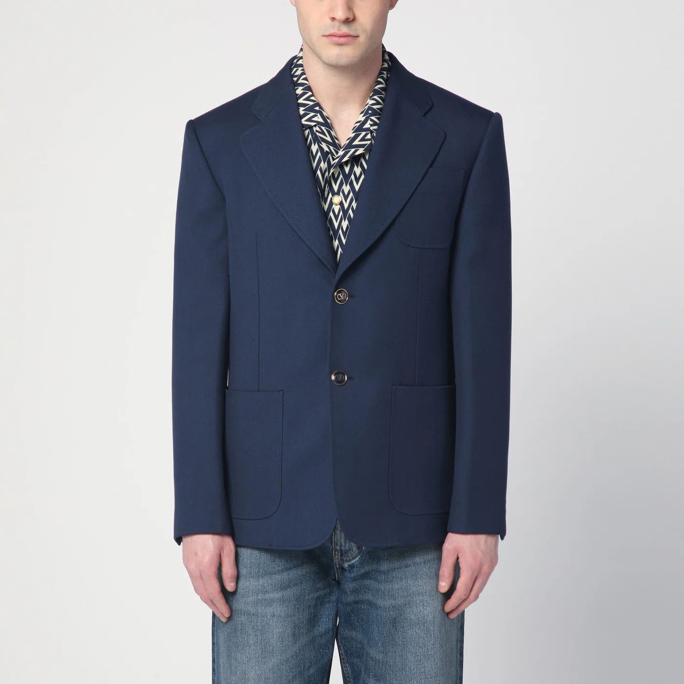 o1d2blof0326 Single-breasted Wool Jacket in Blue