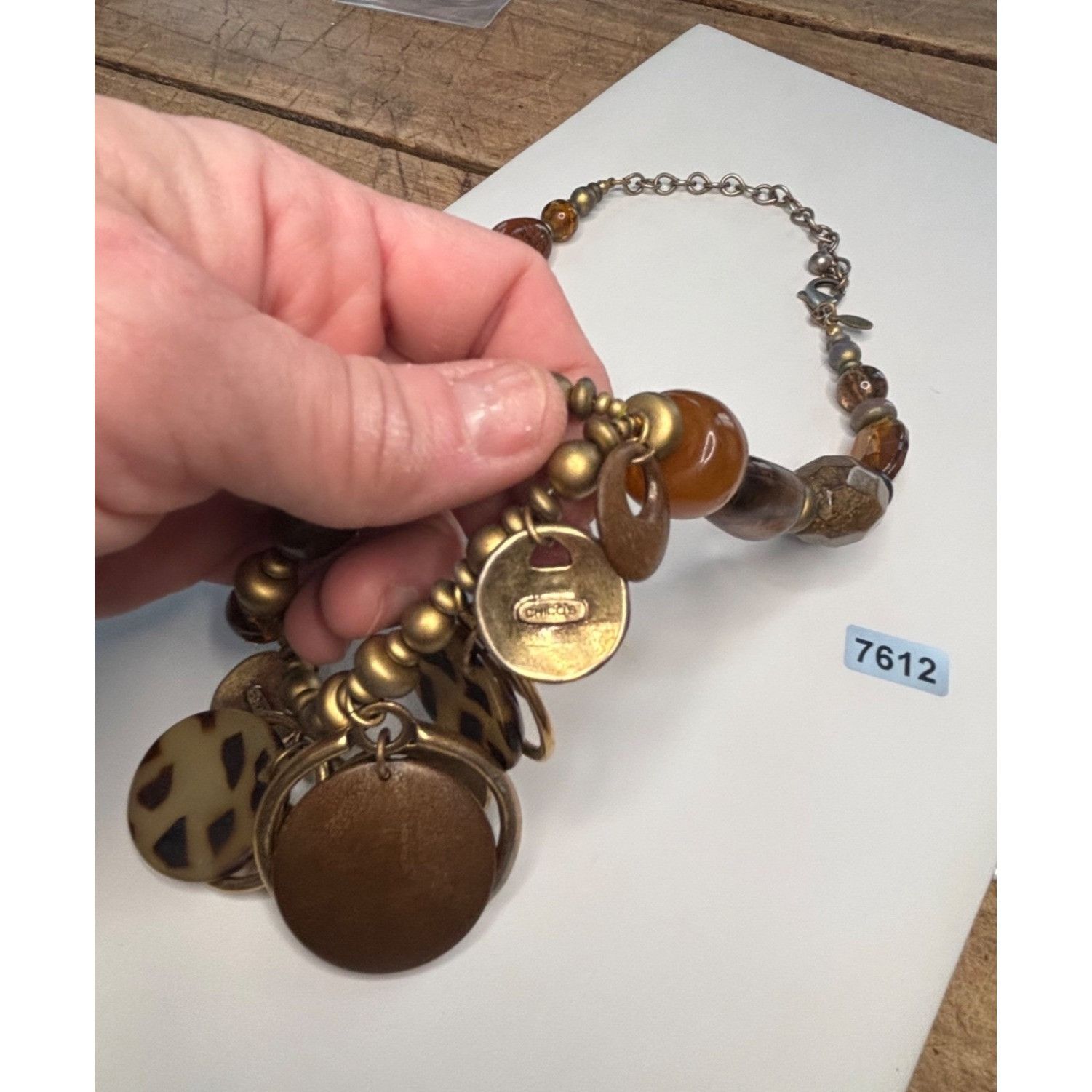 Other Chicos Multi-Bead Necklace With Metal Discs & Adjustable Cha Size ONE SIZE - 8 Thumbnail