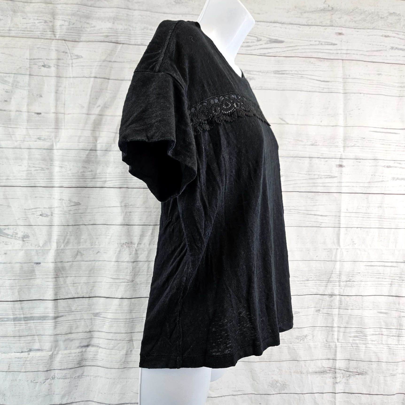 Paige Paige Womens Top Sz Large Solid Black Short Sleeve Linen Shirt Ladies L Black Linen Short Sleeve T-Shirt Size L / US 10 / IT 46 - 2 Thumbnail