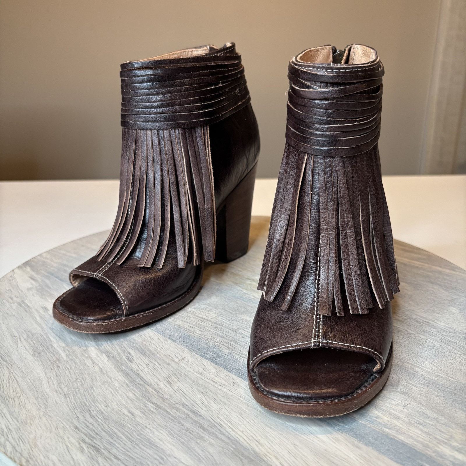 Bed Stu Bed Stu Onset Olivia Peep Toe Fringe Leather Booties Sz 6.5 Size US 6.5 / IT 36.5 - 3 Thumbnail