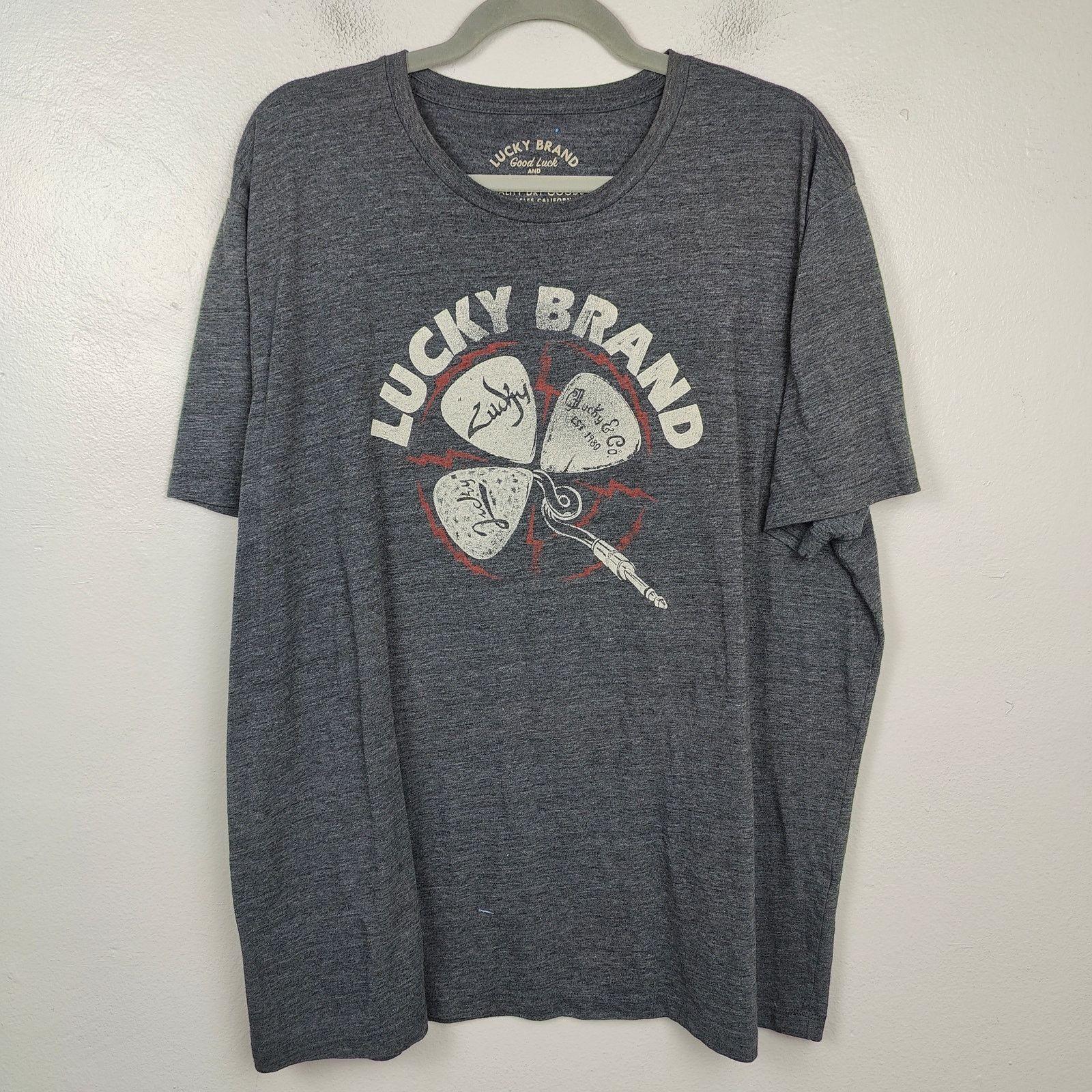 Lucky Brand Lucky Brand T-Shirt Mens XXL Gray Heather Guitar Pick Size US XXL / EU 58 / 5 - 1 Thumbnail