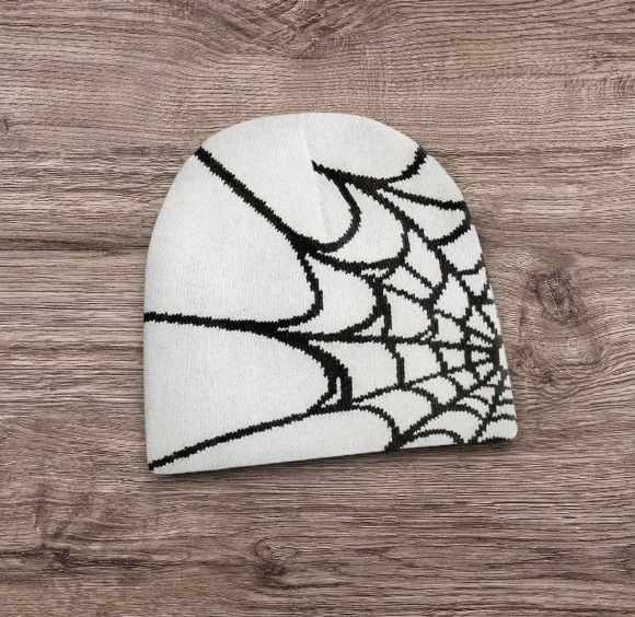 The Unbranded Brand Y2K Skater ALT Grunge Spiderweb Beanie | Opium white Hat Size ONE SIZE - 1 Preview
