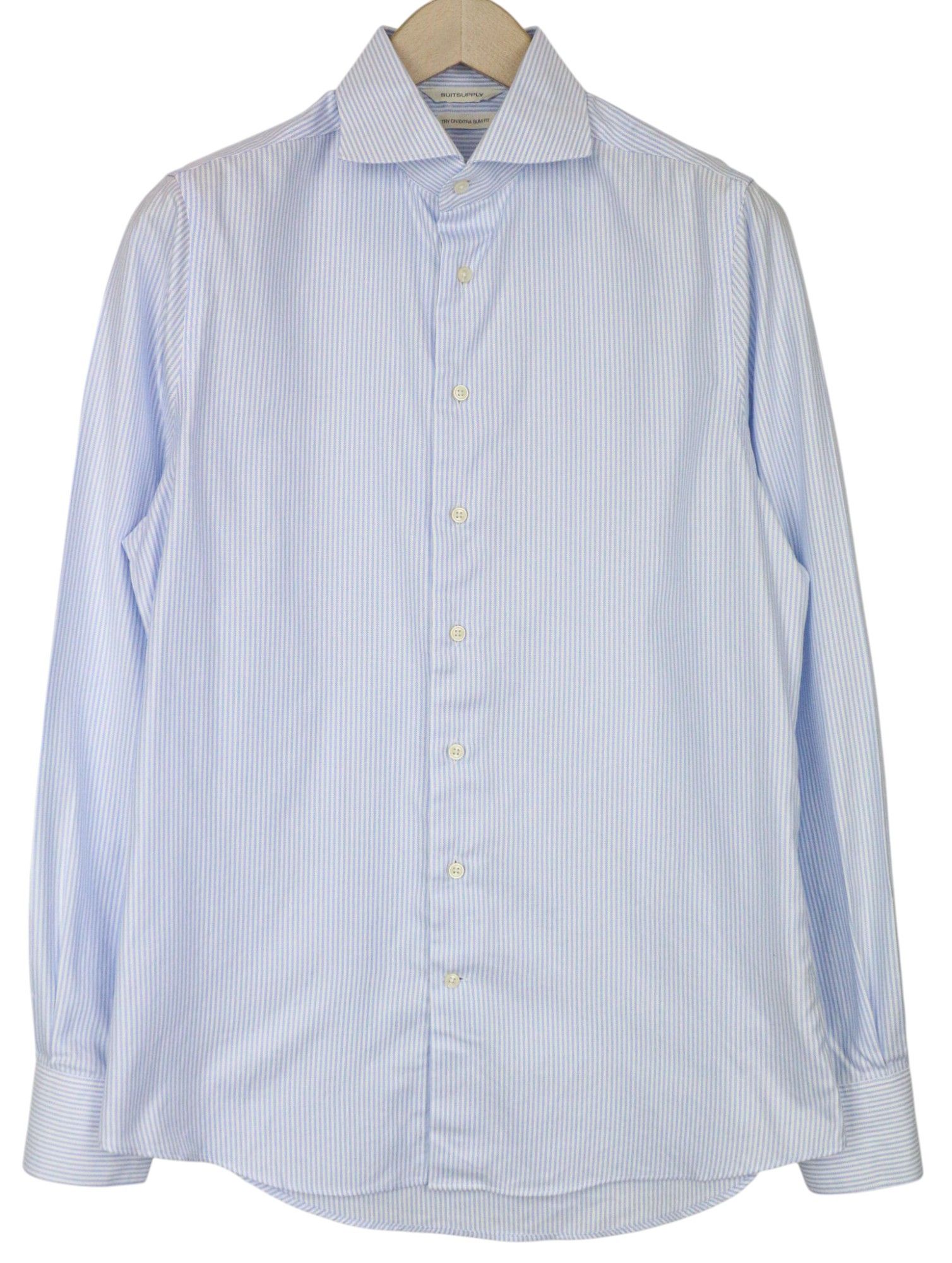 Suitsupply 40/15 3/4 Extra Slim Blue Cotton Cutaway Striped 78966 Size 40R - 1 Thumbnail